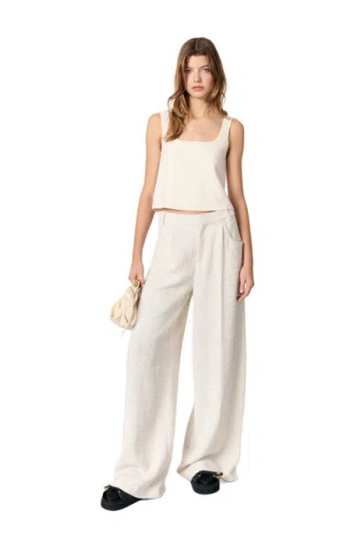 Maje Tweed Wide-leg Trousers In White