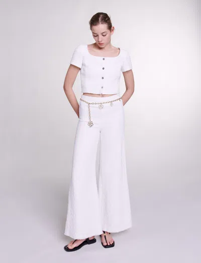 Maje Wide-leg Tweed Trousers In Ecru