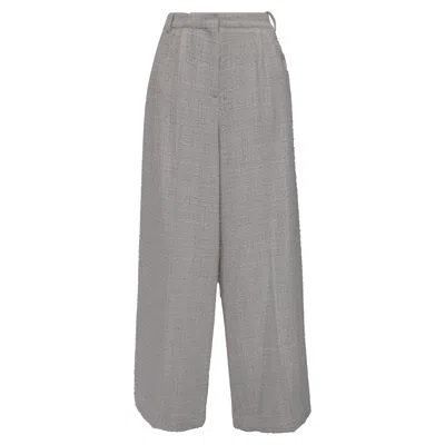 Maje Wide-leg Tweed Trousers In White Cotton In Gray