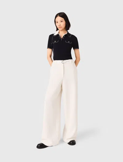Maje Wide-leg Tweed Trousers In White