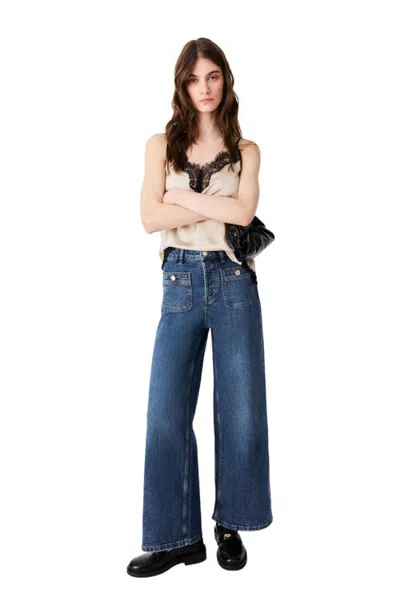 Maje Wide-leg Jeans With Patch Pockets In Blue