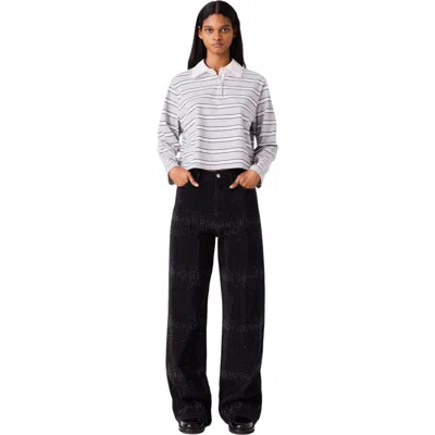 Maje Wide-leg Rhinestone Jeans In Black