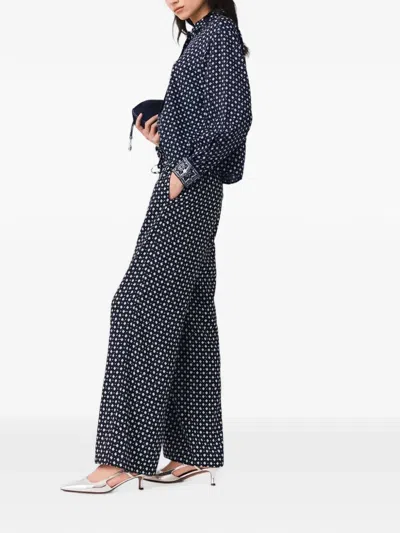 Maje Wide-leg Trousers With Rhinestone Print In Blue