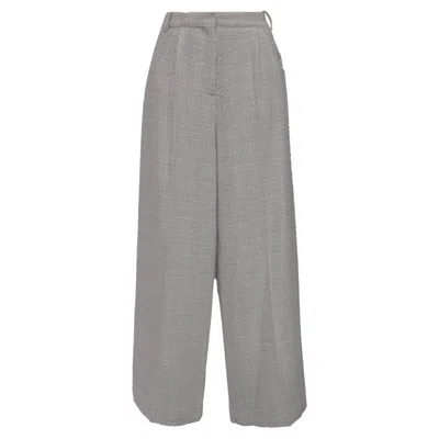 Pre-owned Maje Wide-leg Tweed Trousers In White Cotton