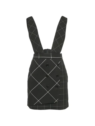 Pre-owned Maje Windowpane Joly Pinafore Dress In Black