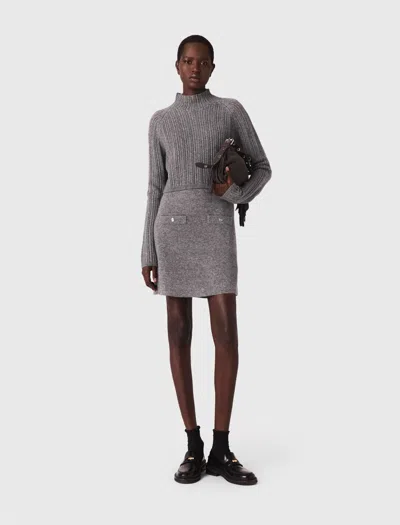 Maje Knit Dress With Removable Sweater In Gray