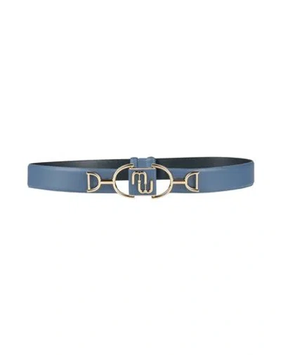 Maje Woman Belt Slate Blue Size 2 Leather