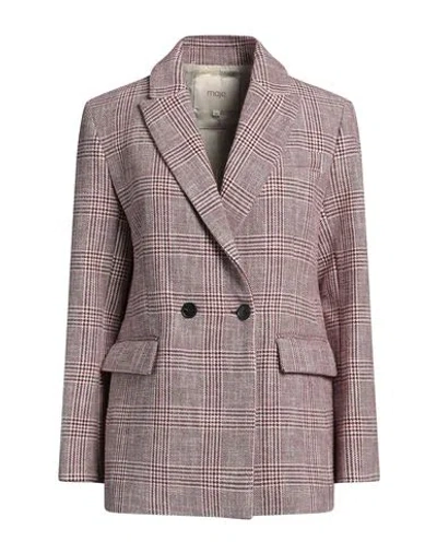 Maje Woman Blazer Burgundy Size 8 Cotton, Acrylic, Polyester, Wool, Synthetic Fibers In Red