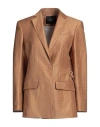 Maje Woman Blazer Camel Size 10 Linen, Polyamide In Beige