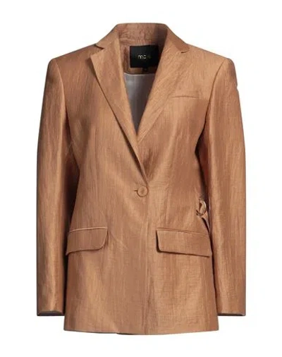 Maje Woman Blazer Camel Size 10 Linen, Polyamide In Beige