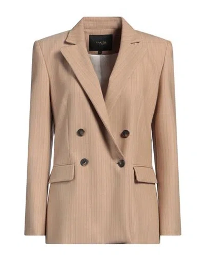 Maje Woman Blazer Camel Size 8 Wool, Polyester, Elastane In Beige