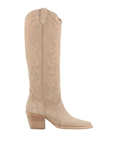 Maje Woman Boot Beige Size 8 Leather In Multi