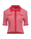 Maje Womens Rouges Herringbone-weave Cropped Knitted Polo Shirt In Red