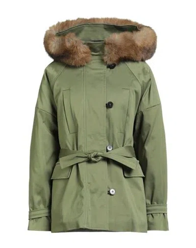 Maje Woman Coat Military Green Size 8 Cotton, Elastane, Polyester