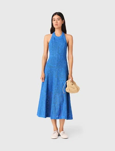 Maje Woman's Cotton Backless Guipure Maxi Dress For Spring/summer In Blue