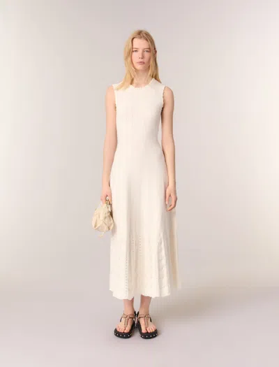 Maje Beaded Pointelle Knit Dress In White