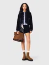Maje Denim-trim Shearling Jacket In Blue