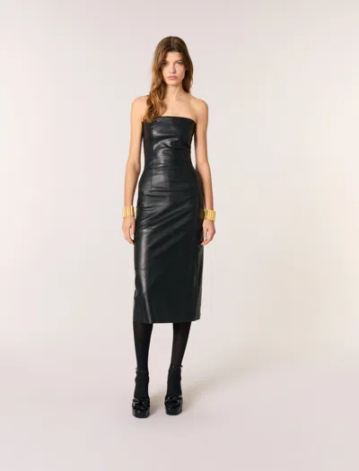 MAJE BUSTIER STRETCH LEATHER MIDI DRESS