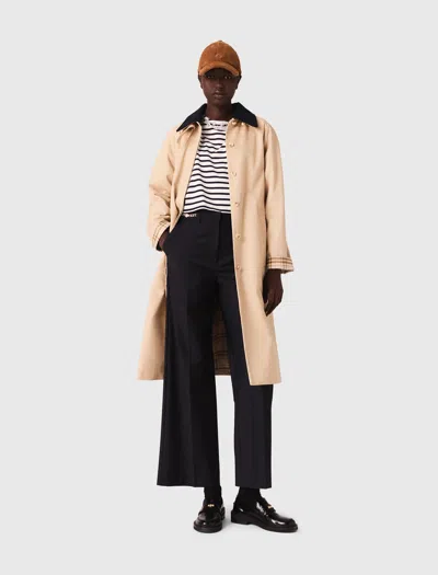 MAJE MAJE WOMAN'S COTTON CONTRAST SLEEVE AND COLLAR TRENCH FOR FALL/WINTER