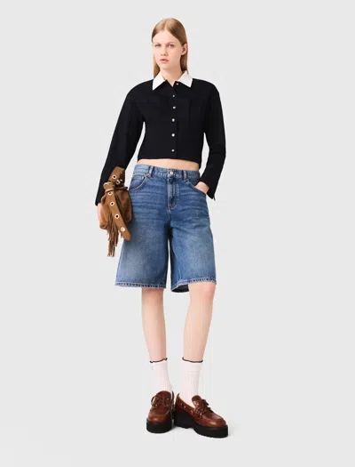 Maje Woman's Cotton Cropped Poplin Shirt For Fall/winter In Black
