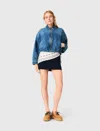 Maje Womens Blue Collared Elasticated-hem Denim Bomber Jacket In Blue