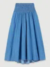 Shop Maje Smocked Denim Skirt In Bleu Jean