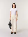 Maje Womens Blanc Scalloped-trim Mid-rise Embroidered Stretch-cotton Trousers In Ecru