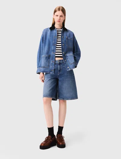 Maje Woman's Cotton Faded Denim Jacket For Fall/winter In Blue