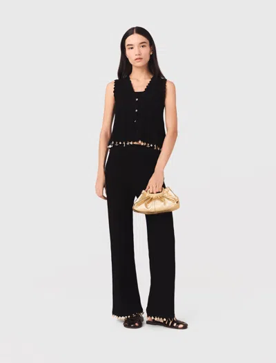 Maje Gold-embellished Knit Cardigan In Black