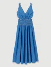Maje Womens Bleus Cut-out Smocked-waist Denim Maxi Dress In Bleu Jean
