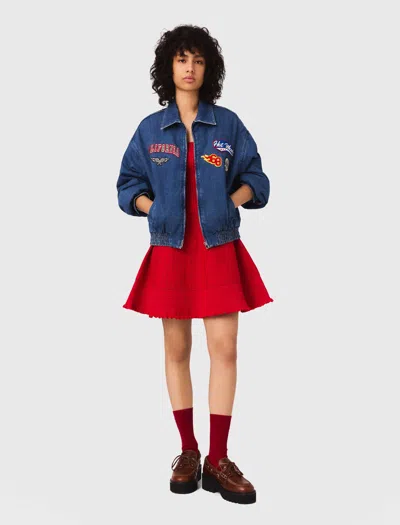 Maje Woman's Cotton Oversized Embroidered Denim Jacket For Fall/winter