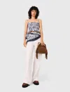 Maje Printed Smocked Top In Blue