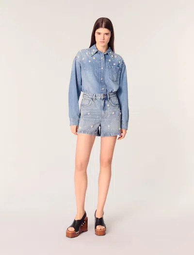 MAJE DENIM SHORTS WITH EMBROIDERED BEADS