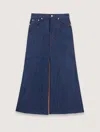 Maje Long Denim Skirt In Navy