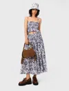 Maje Womens Blue Fruits Print Fruit-print Smocked-waist Cotton Maxi Skirt