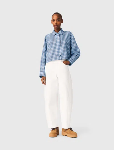 Maje Woman's Cotton Rhinestone Shirt With Removable Tie For Spring/summer In Blue