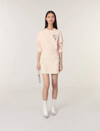 Maje Woman's Cotton Embroidered Sweater For Spring/summer In Pink