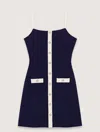 Maje Rollsy Ribbed Mini Dress In Navy