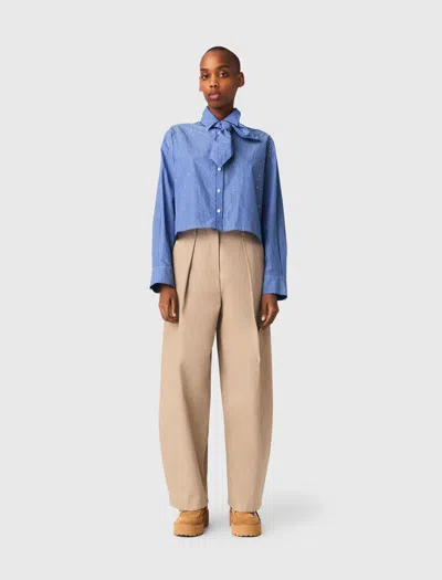 Maje Woman's Cotton Shirt With Removable Handkerchief For Spring/summer In Blue