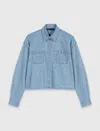 Maje Woman's Cotton Short Rhinestone Denim Shirt For Fall/winter