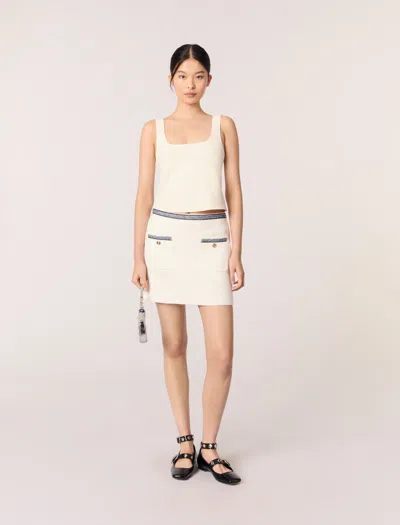 Maje Woman's Cotton Short Skirt With Contrasting Trim For Spring/summer In Ecru