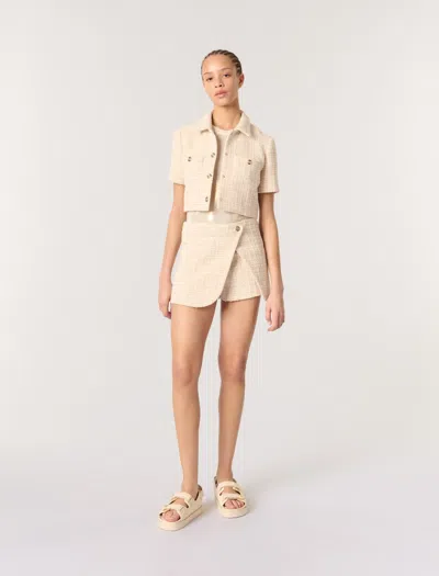 Maje Short Tweed Jacket In Beige