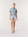 Maje Studded Denim Shirt In Blue
