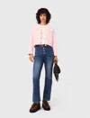 Maje Topstitched Cropped Cardigan In Pink