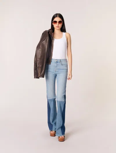 Maje Tricolour Patchwork Jeans In Blue Jean