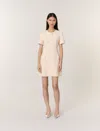 Maje Rartingal Sequined Tweed-effect Check Knit Dress In Pink/ecru