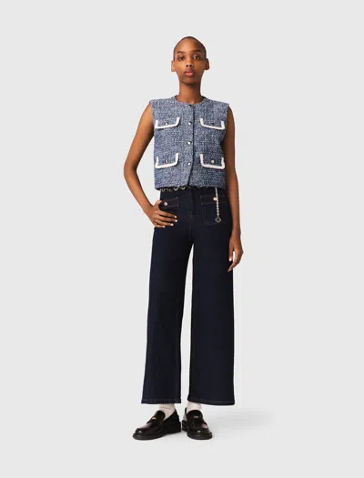 Maje Woman's Cotton Tweed Jacket For Spring/summer In Blue