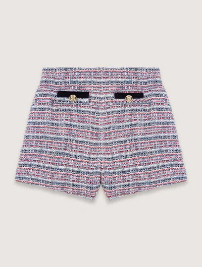 Maje Tweed Shorts With Contrasting Trim In Blue / Red