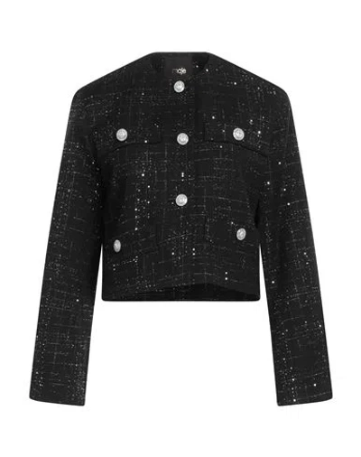 Maje Woman Jacket Black Size 10 Cotton, Polyester, Viscose, Polyamide, Metallic Fiber