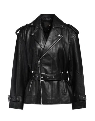 Maje Woman Jacket Black Size 8 Lambskin